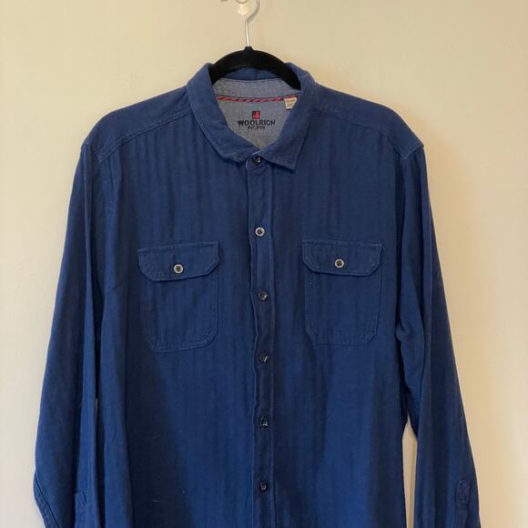 Woolrich XXL long sleeve button up shirt navy blue trucker casual woven - Picture 2 of 7